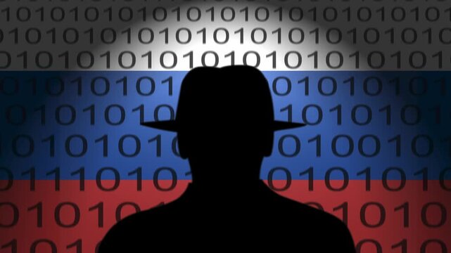 Russian spy and hackers launch cyber attacks. Hackers violate privacy. Hacker is searching  personal data. Social media data breaches