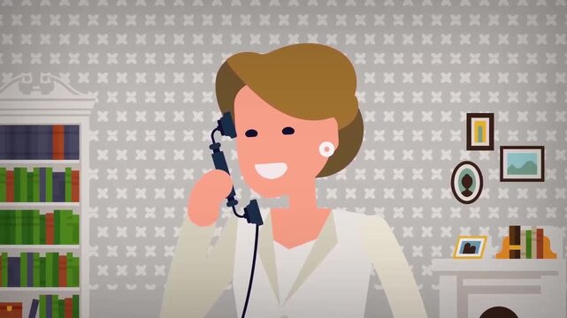 Happy Woman Talking on Phone inside Living Room Animation