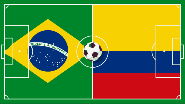 vibrant soccer matchup featuring brazil and colombia flags with ball