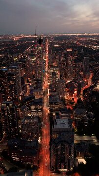 Toronto Bloor Street Dusk Aerial Drone City Skyline 4K