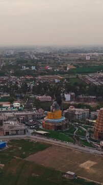 Aerial Drone Shot of Lord Shiva Statue at Char Dham Temple, Vrindavan, Mathura, India
