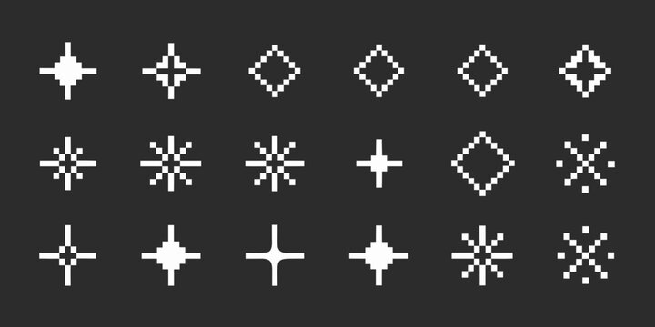 pixel art sparkles on dark background stars