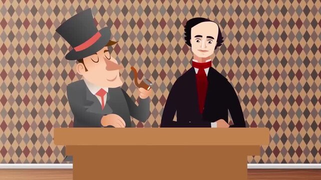 Historical Gentlemen Having Political Discussion at Desk Animation