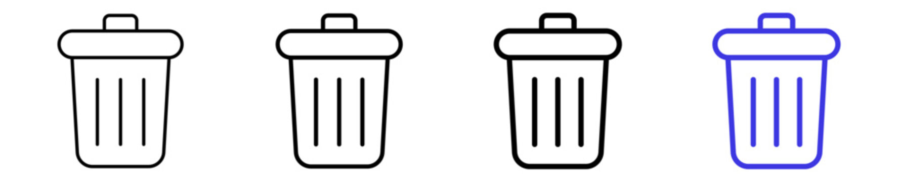 Trash can delete remove garbage linear icon collection design. Editable vector stroke icons.