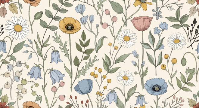 Beautiful colorful flower vintage vector eps pattern