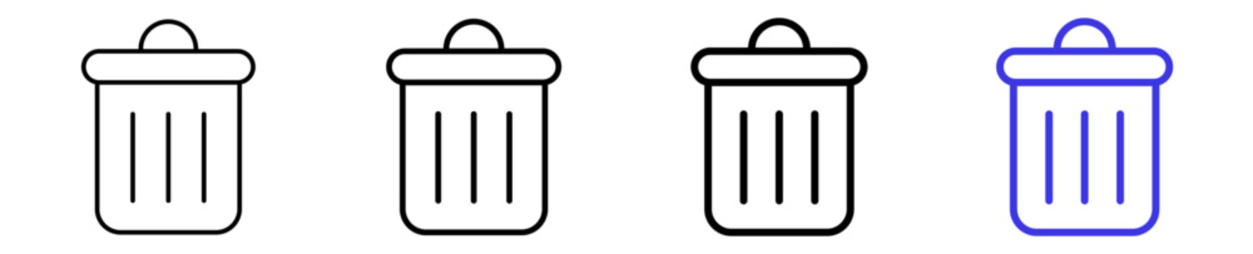 Delete, remove garbage trash can linear icon collection design. Editable vector stroke icons.