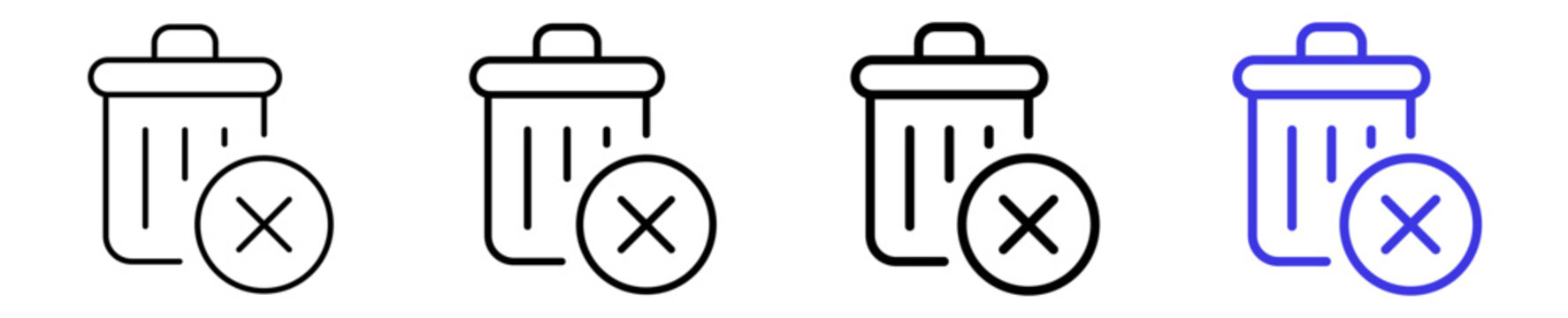Delete cancel error, remove trash linear icon collection design. Editable vector stroke icons.