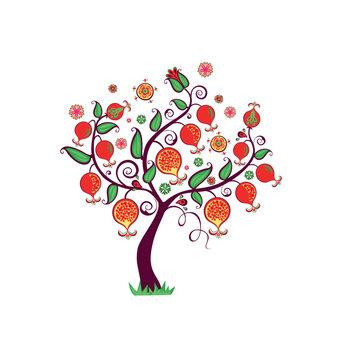 Greeting card with decorative pomegranate tree
