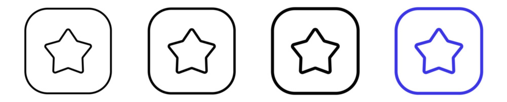 Star favorite rating square frame button linear icon set. Editable vector stroke icon design