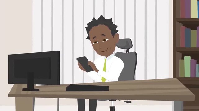 Businessman Working on Smartphone and Laptop at Office Desk Animation
