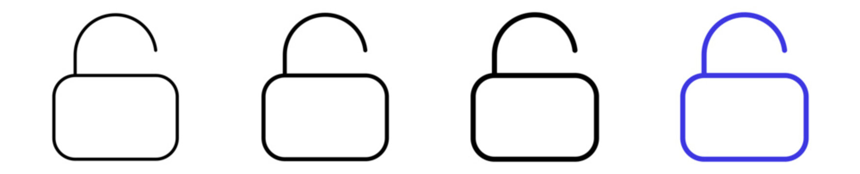 Unlock open padlock access permission linear icon collection design. Editable vector stroke icons