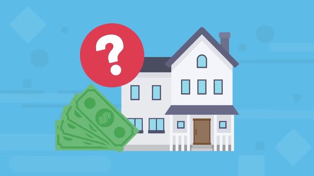 Real Estate Concept with House Cash Money and Question Mark Animation