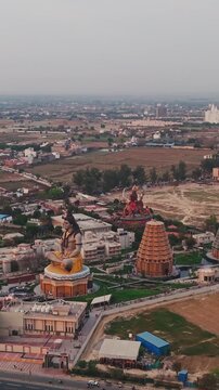 Aerial Drone Shot of Lord Shiva Statue at Char Dham Temple, Vrindavan, Mathura, India
