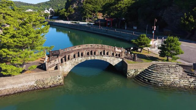 Early Morning Aerial Footage of Furobashi Bridge in Wakanoura &ndash; Japan Heritage, Wakayama City, Japan　日本遺産・和歌の浦「早朝の不老橋の空撮映像」和歌山県和歌山市