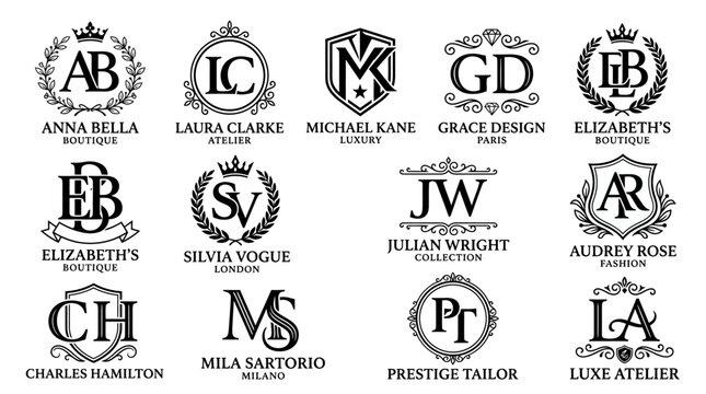 Black and white luxury fashion brand logos.