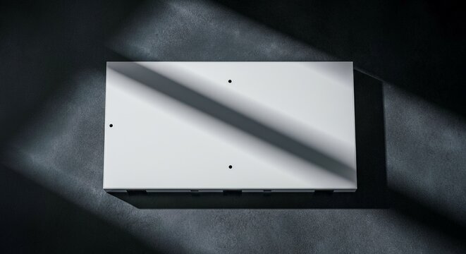 Flat lay directly overhead view blank white plastic server.
