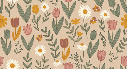 Scandinavian style colorful flower seamless vector design © Lola