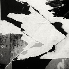 Fototapeta premium Old ripped torn black and white fly posters textures backgrounds grunge creased crumpled paper vintage collage placards empty space for text