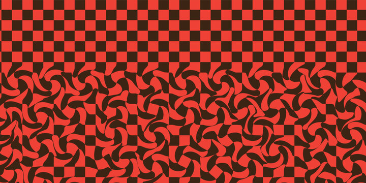 Seamless red and dark brown checkered pattern background. Small geometric chess board texture vector illustration.