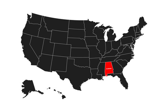 Alabama State, USA, vector map isolated on United states map. Editable blank vector map of USA.