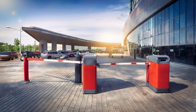 barrier for paid parking of cars for visitors of the business center