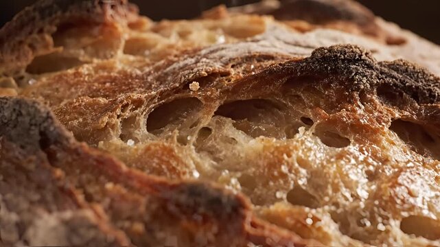 Closeup Macro Shot of Crusty Sourdough Bread Texture.