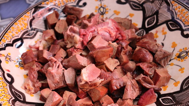 Seasoned lamb liver cubes with paprika cumin Moroccan boulfaf