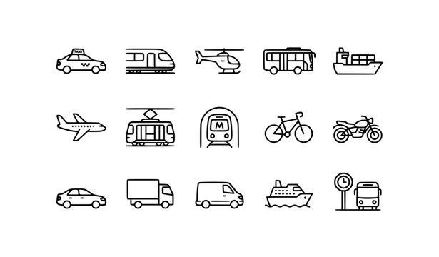 Vehicle line editable icons vector illustration transport collection