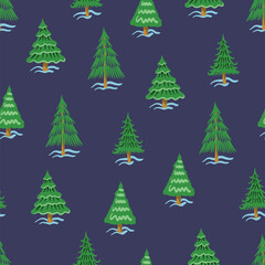 Obraz premium Christmas tree seamless pattern handdrawn holiday decorative background print design