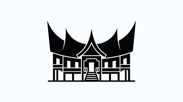Traditional Indonesian Minangkabau House Vector Illustration.