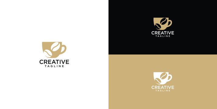 Creative Coffee Cup Logo Design with Beans, Ideal for Cafes and Beverage Brands