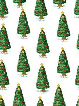 Christmas tree seamless pattern handdrawn holiday decorative background print design