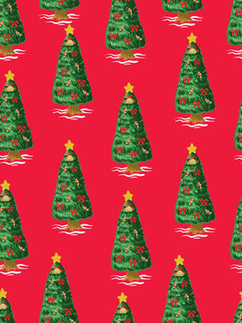 Christmas tree seamless pattern handdrawn holiday decorative background print design