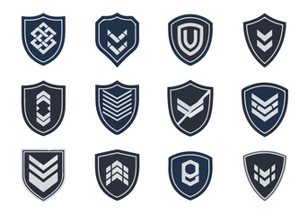 Obraz premium Set of military and security shield logos with various chevron and emblem designs