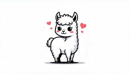 Fototapeta premium Animated llama with a cute expression against a white background 