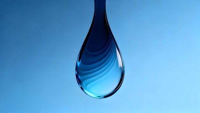 A close-up of a transparent water droplet suspended in mid-air against a blue gradient background.