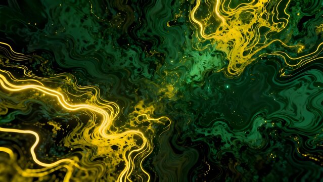 Abstract swirling patterns of green and yellow with marbled texture