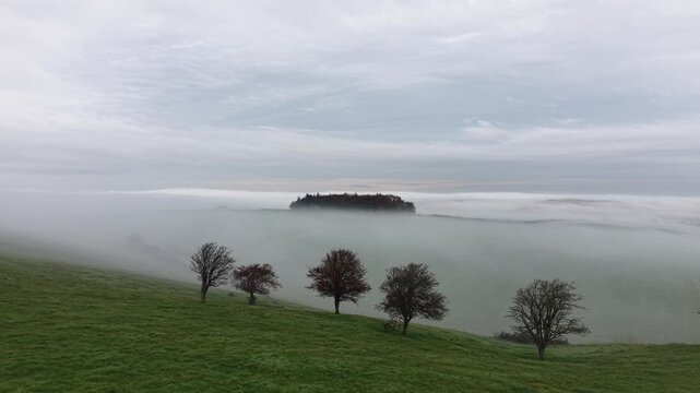 Aerial Video of Misty Morning in the Dorset Countryside