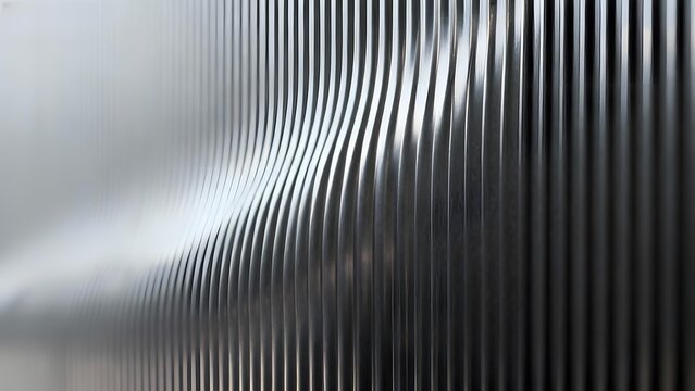 Close-up of curved metallic ridges with reflective surface