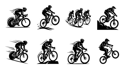 Obraz premium Set of cycling silhouettes in various poses.