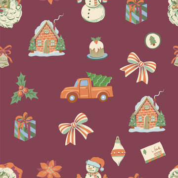 Christmas elements seamless pattern vintage holiday frames festive decorative background for cozy seasonal projects