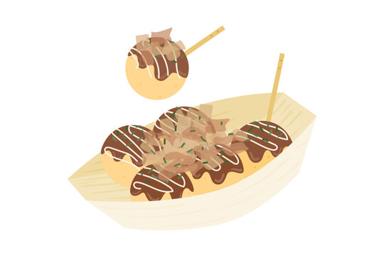 青のりと鰹節がかかったたこ焼きのベクターイラスト