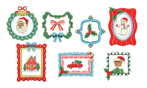 Christmas elements isolated collection festive vintage holiday clipart for greeting cards