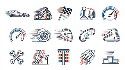 Obraz premium Motorsport and Racing Icons Set
