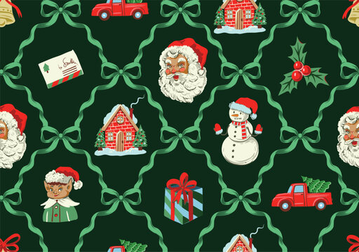 Christmas elements seamless pattern vintage holiday frames festive decorative background