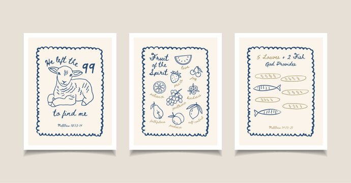 Christian bible Elements Collection, Christian Line Symbols Sketch, Religion Hand Drawn Art, Biblical symbols doodle posters