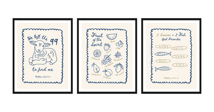 Christian bible Elements Collection, Christian Line Symbols Sketch, Religion Hand Drawn Art, Biblical symbols doodle posters