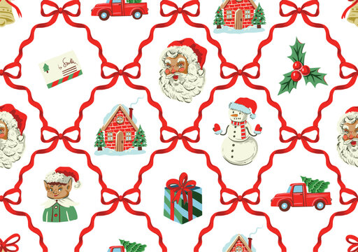 Christmas elements seamless pattern vintage holiday frames festive decorative background