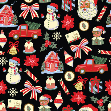 Christmas elements seamless pattern vintage holiday frames festive decorative background for cozy seasonal projects