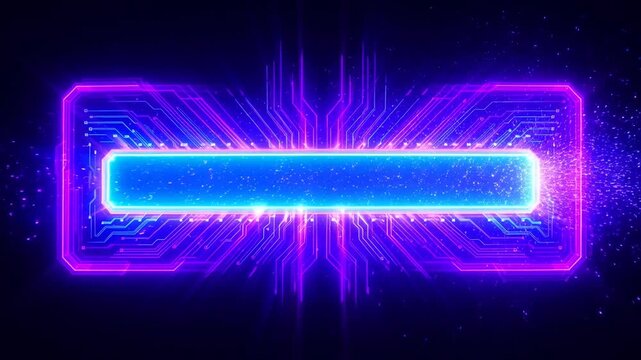 Glowing neon blue and purple digital circuit board frame with futuristic light effects on a black background
